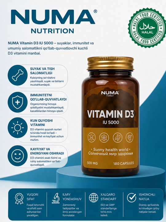NUMA FAMILY Vitamin D3 5000 IU – kuchli immunitet va sog‘lom suyaklar uchun - 