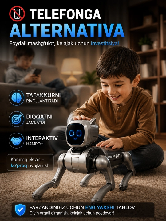 AI Robot It D11, Ovozli Buyruq, Pult va Ilova Boshqaruvi, Interaktiv Robot Kuchukcha