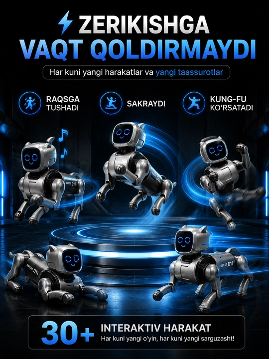 AI Robot It D11, Ovozli Buyruq, Pult va Ilova Boshqaruvi, Interaktiv Robot Kuchukcha