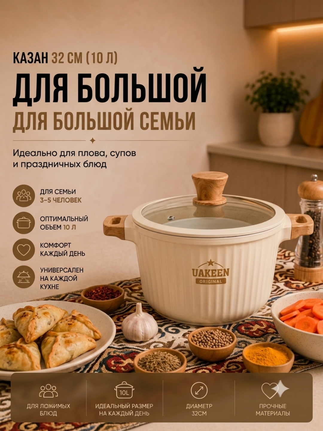 UAKEEN premium granit qozonlar to‘plami 5 ta buyumdan iborat kuyishga qarshi qoplama bilan