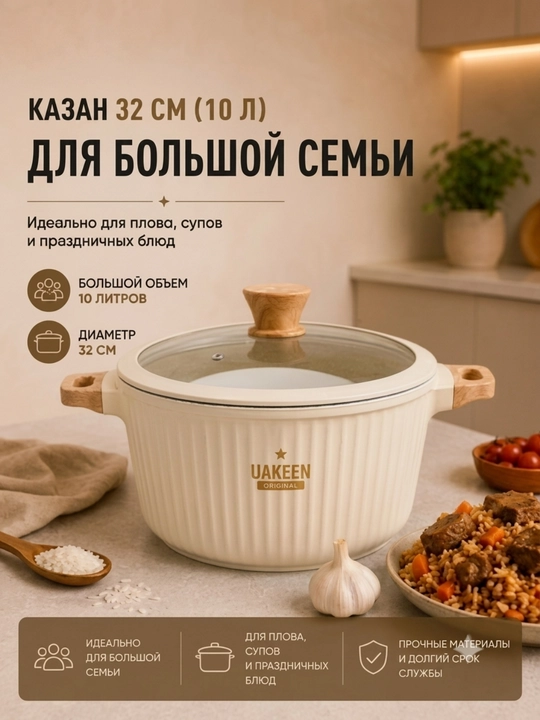 UAKEEN premium granit qozonlar to‘plami 5 ta buyumdan iborat kuyishga qarshi qoplama bilan