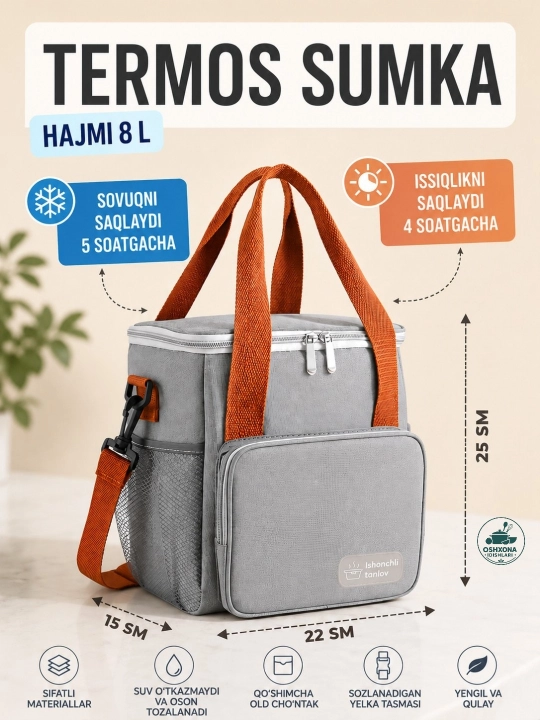 Termosumka ovqat va ichimliklar uchun,sovutgich sumka,suv va yegulik uchun sumka - 