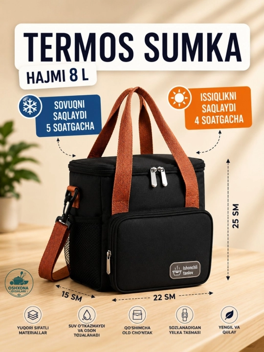 Termosumka ovqat va ichimliklar uchun,sovutgich sumka,suv va yegulik uchun sumka - 