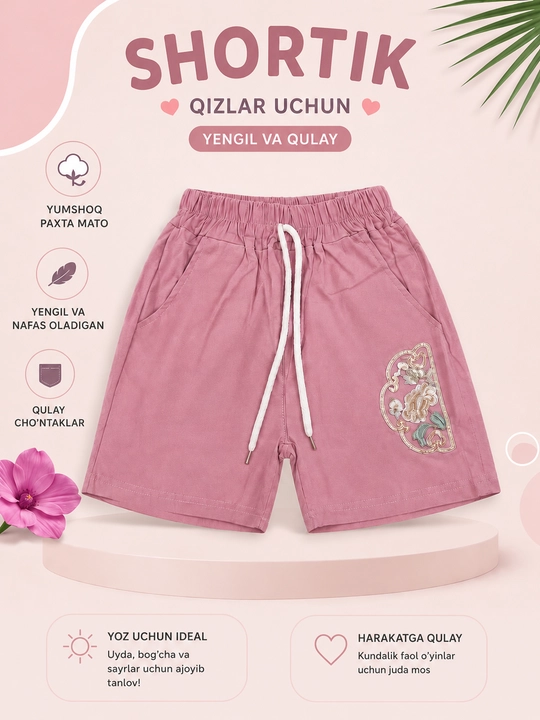 Qizaloqlar uchun zamonaviy va qulay shortik - 