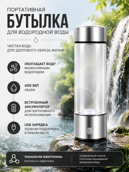 Suv filtri, Suvni vodorod bilan boyitishga mo‘ljallangan ixcham idish, 450 ml - 