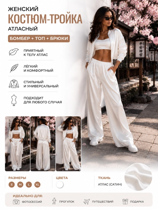 Женский сатиновый костюм-тройка - 