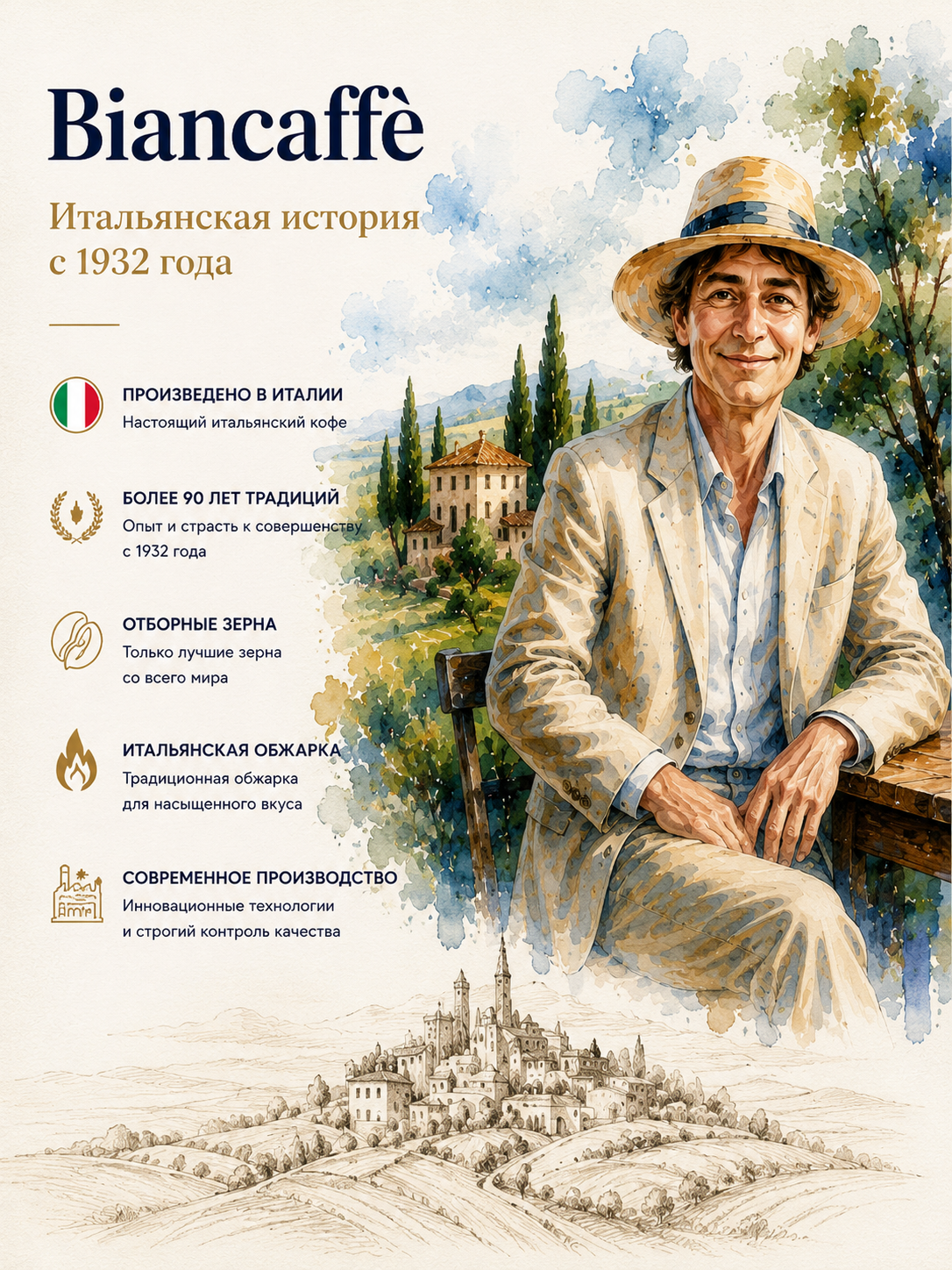 Biancaffe Classica, кофе зерновой 1 кг, купаж 70% арабики и 30% премиум робуста