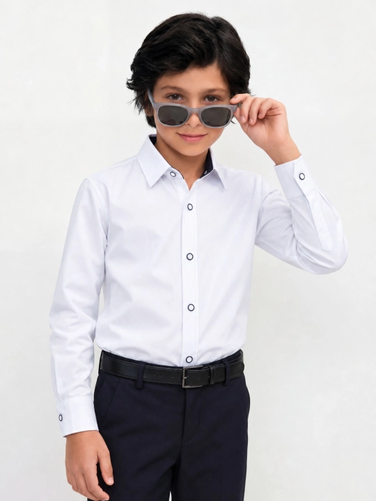 Рубашка для мальчика Slim Fit с длинным рукавом, школьная форма, 7-14 лет - 