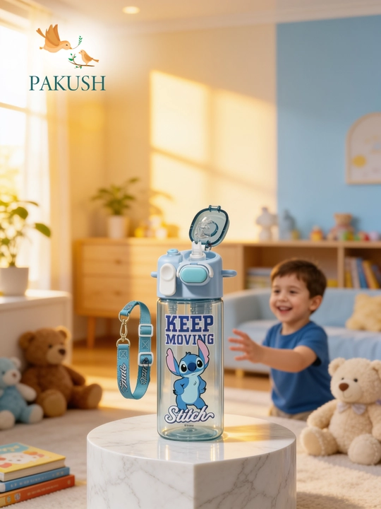 Детская бутылка для воды "Стич" с распылителем и ремешком, BPA Free, 570 мл