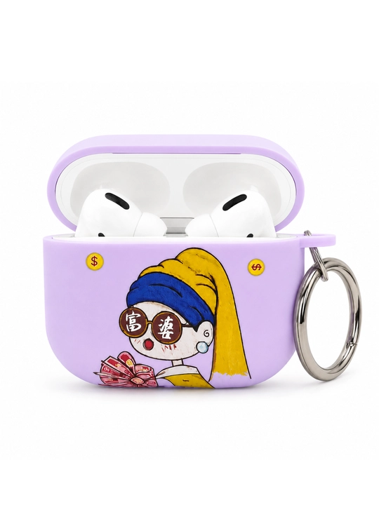 Стильный чехол для AirPods / AirPods Pro с принтом, защитный кейс с карабином - 