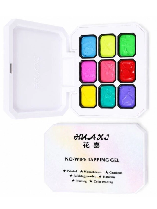 Tirnoq dizayni uchun gel-bo‘yoq, 9 ta neon rang, No-Wipe, HUAXI