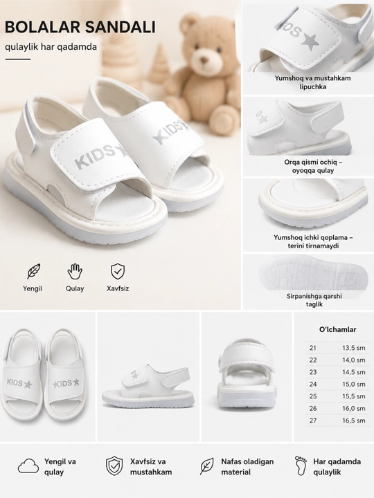 Bolalar uchun LED yoritgichli sandal, yumshoq, qulay yozgi sirpanmaydigan oyoq kiyim - 