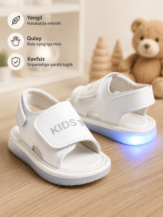 Bolalar uchun LED yoritgichli sandal, yumshoq, qulay yozgi sirpanmaydigan oyoq kiyim