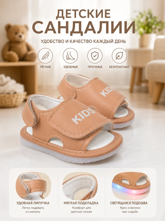 Bolalar uchun LED yoritgichli sandal, yumshoq, qulay yozgi sirpanmaydigan oyoq kiyim