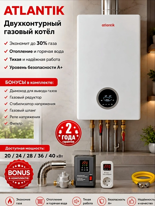 Atlantik gazli kondensatsion ikki konturli qozon 20–40 kVt - 