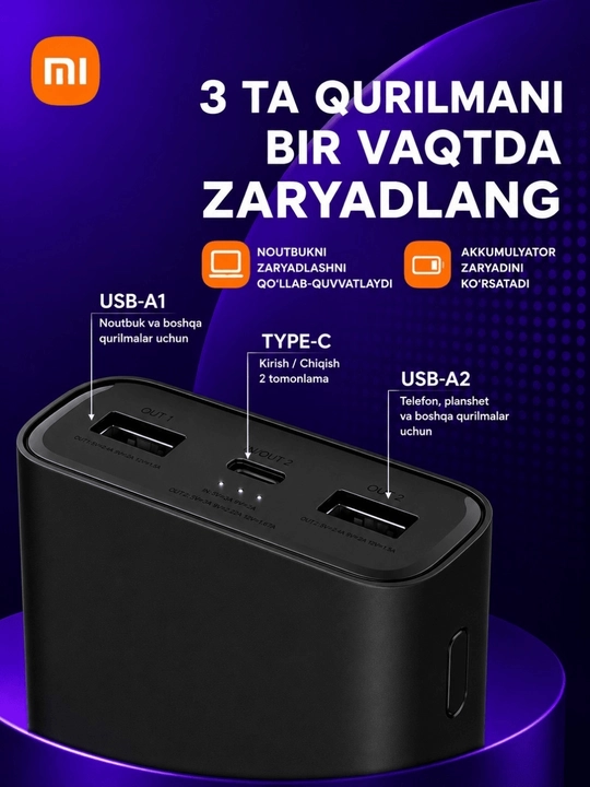 Power bank 2000mAh 20w-50w Mi power bank tez quvvatlovchi iphone va Andiroidlar uchun