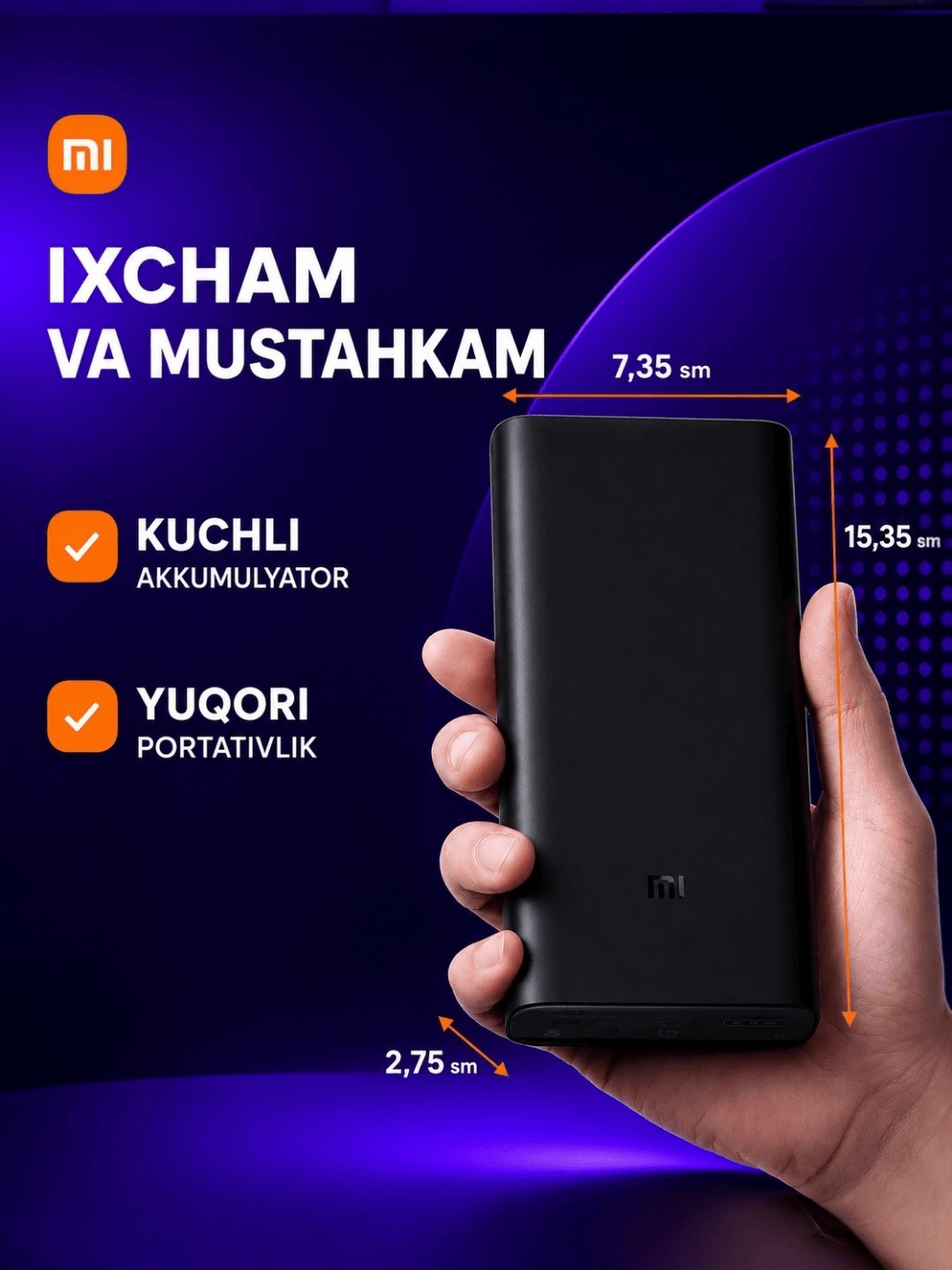 Power bank 2000mAh 20w-50w Mi power bank tez quvvatlovchi iphone va Andiroidlar uchun