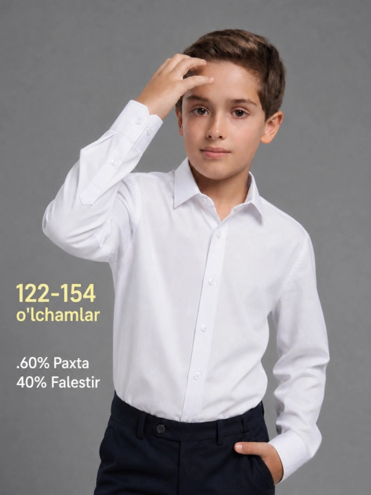 Рубашка для мальчика Slim Fit с длинным рукавом, школьная форма, 7-14 лет - 