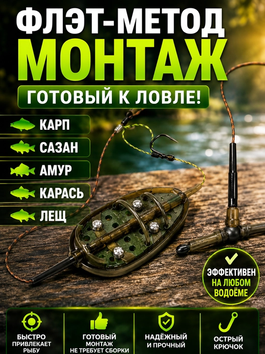 Karp, sazan va amur uchun Flat Method montaj, tayyor feeder jihozi, baliq ovlash uskunasi