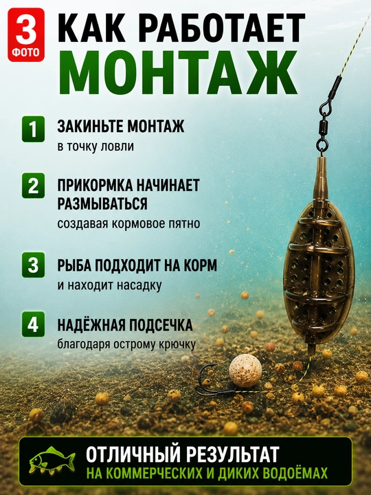 Karp, sazan va amur uchun Flat Method montaj, tayyor feeder jihozi, baliq ovlash uskunasi