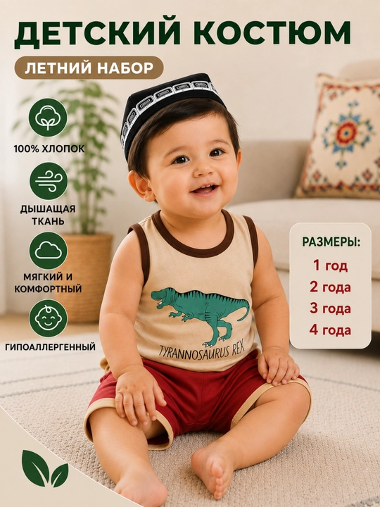 Bolalar uchun yozgi futbolka va shortik, paxtali kiyimlar to‘plami o‘g‘il va qiz bolaga - 