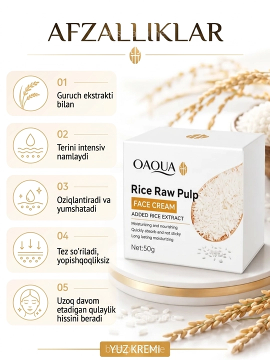 Увлажняющий крем для лица BIOAQUA с экстрактом рисовой мякоти, 50 г