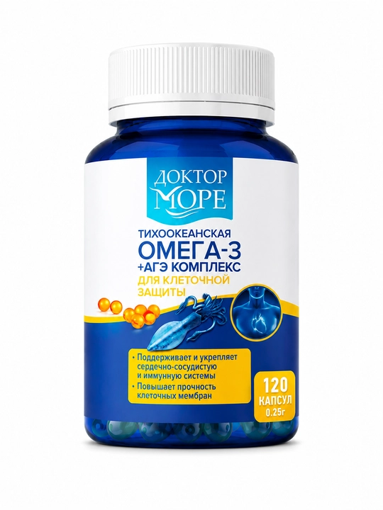 Omega-3 Tinch okeani + AGE kompleksi 0,25 g №120 Doktor More