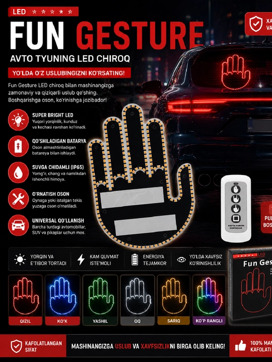 Avto, Fun gesture, tyuning, LED chiroq, mashina uchun aksessuar - 