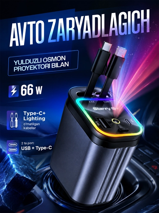 Автомобильное зарядное устройство, с быстрой зарядкой - 