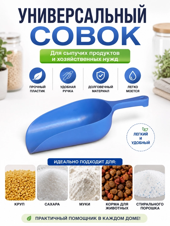 Пластиковый совок для сыпучих продуктов, муки, круп, сахара и корма пищевой - 