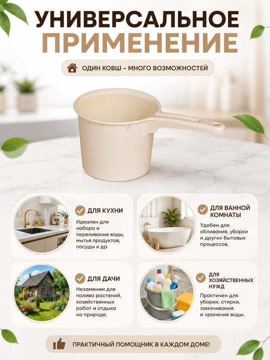 Пластиковый ковш для воды, универсальный кухонный ковшик с ручкой