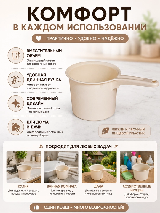 Пластиковый ковш для воды, универсальный кухонный ковшик с ручкой