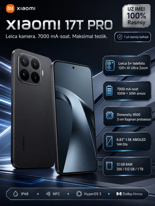 Smartfon Xiaomi 17T Pro, 12/256/512/1024 GB,6.83",144 Gs - 