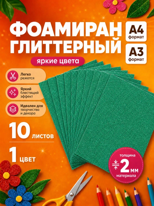 Yaltiroq rangli qog'oz, Purpurina eva, A3 va A4, 10 dona - 