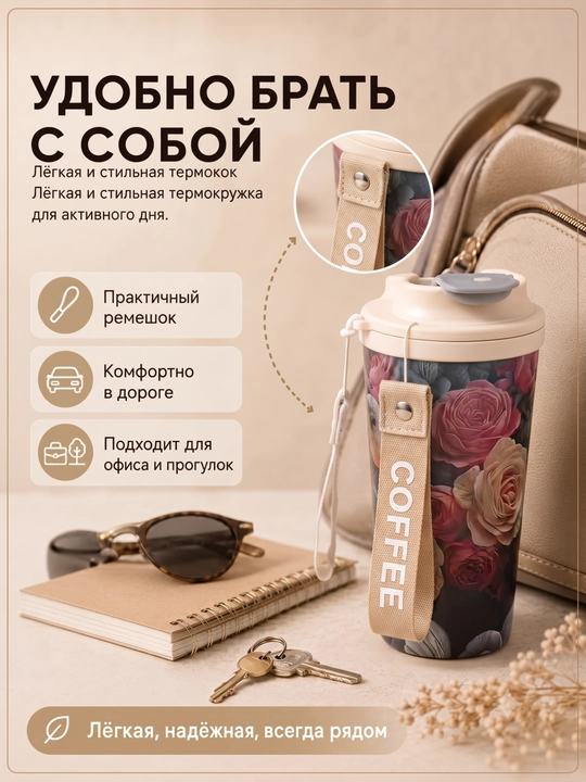 Kofe va choy uchun zanglamaydigan po‘latdan yasalgan 316 s termokranka (jo‘mrakli), 500 ml