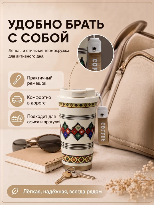 Kofe va choy uchun zanglamaydigan po‘latdan yasalgan 316 s termokranka (jo‘mrakli), 500 ml