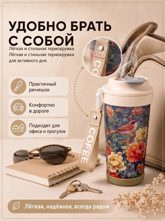 Kofe va choy uchun zanglamaydigan po‘latdan yasalgan 316 s termokranka (jo‘mrakli), 500 ml