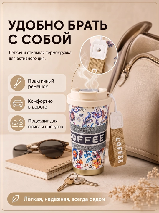 Kofe va choy uchun zanglamaydigan po‘latdan yasalgan 316 s termokranka (jo‘mrakli), 500 ml