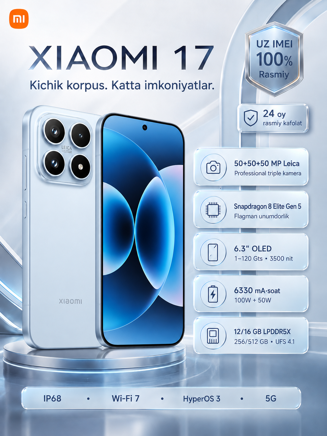 Xiaomi 17 smartfoni, 6330 mAs, 6,3", 50 MP - 