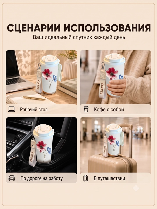 Kofe va choy uchun zanglamaydigan po‘latdan yasalgan 316 s termokranka (jo‘mrakli), 500 ml