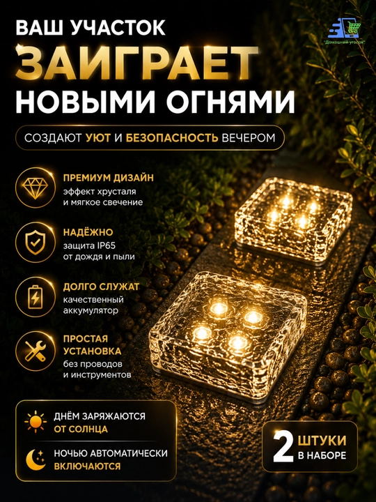 Quyosh batareyali bog' chiroqlari "Muz kubi", 2 dona to'plam, IP65