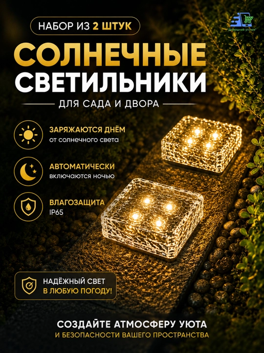 Quyosh batareyali bog' chiroqlari "Muz kubi", 2 dona to'plam, IP65
