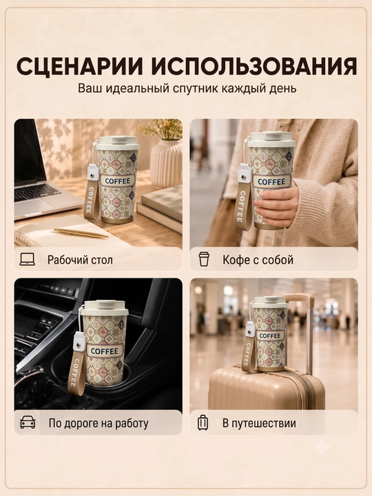 Kofe va choy uchun zanglamaydigan po‘latdan yasalgan 316 s termokranka (jo‘mrakli), 500 ml