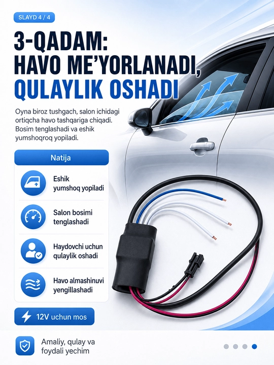 Avtomobil saloni bosimini boshqaruvchi oyna moduli - 