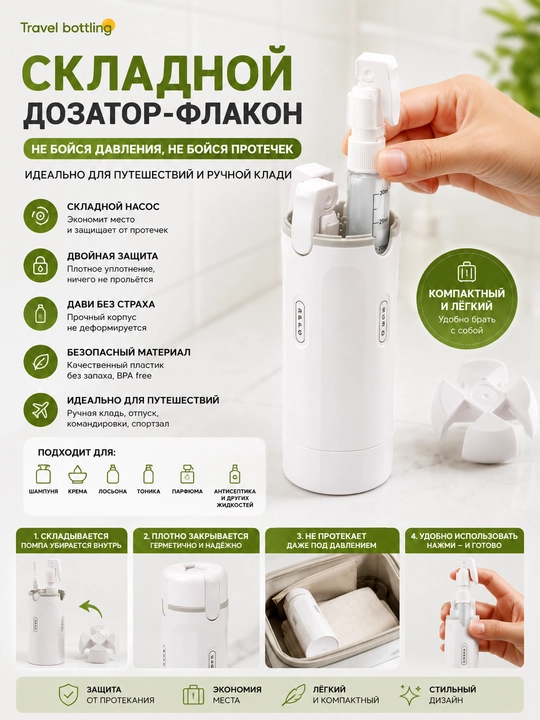 Набор дорожных флаконов 4 в 1, для косметики, 30 мл