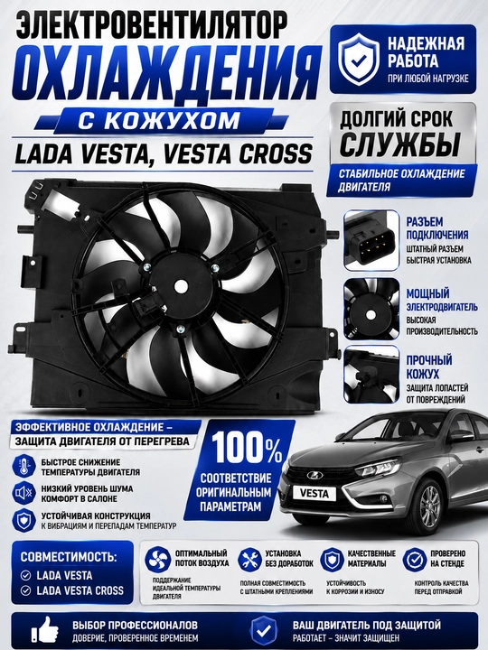 Электровентилятор охлаждения Lada Vesta,X-Ray,Renault 2180,Вентилятор радиатора Lada Vesta - 