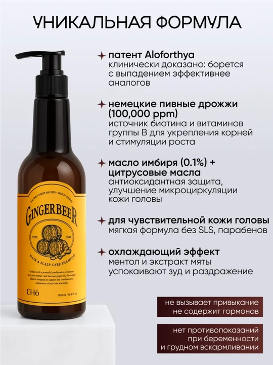 Шампунь против выпадения и для роста волос CH6 Scalp SSAG Shampoo, 520 мл