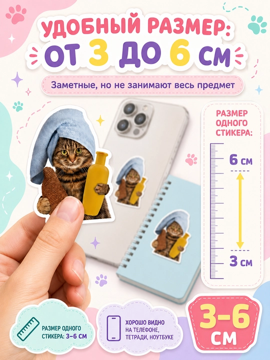 Наклейки с котиками, милые виниловые стикеры для декора, 20 шт