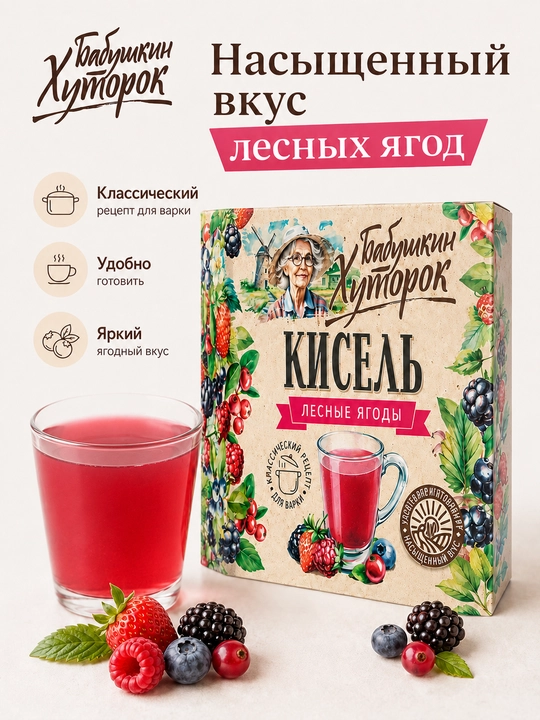 Кисель «Бабушкин Хуторок» лесные ягоды, набор 2 брикета × 180 г, 360 г