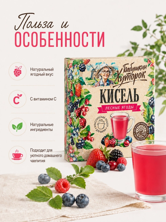 Кисель «Бабушкин Хуторок» лесные ягоды, набор 2 брикета × 180 г, 360 г